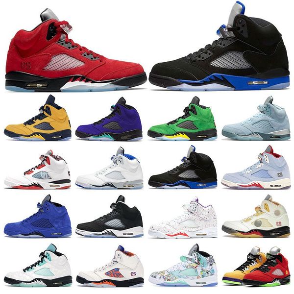 

men sneakers basketball shoes 5 bluebird racer blue raging bull alternate grape oregon oreo michigan suede varsity royal women sports traine, White;red