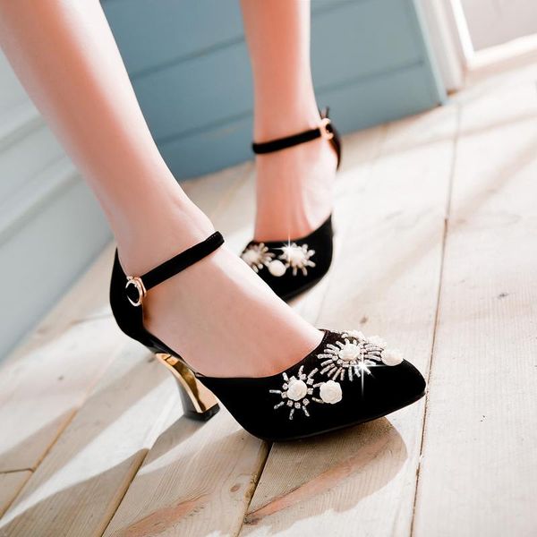 

sandaliafeminas high heels flocking pointed sandals women summer shoes wedding large size43, Black
