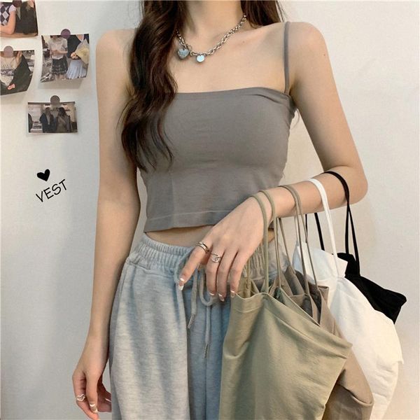 

women's tanks & camis chikichi with chest pad underwear wrapped small camisole female french summer girl thin outer wear short top, White