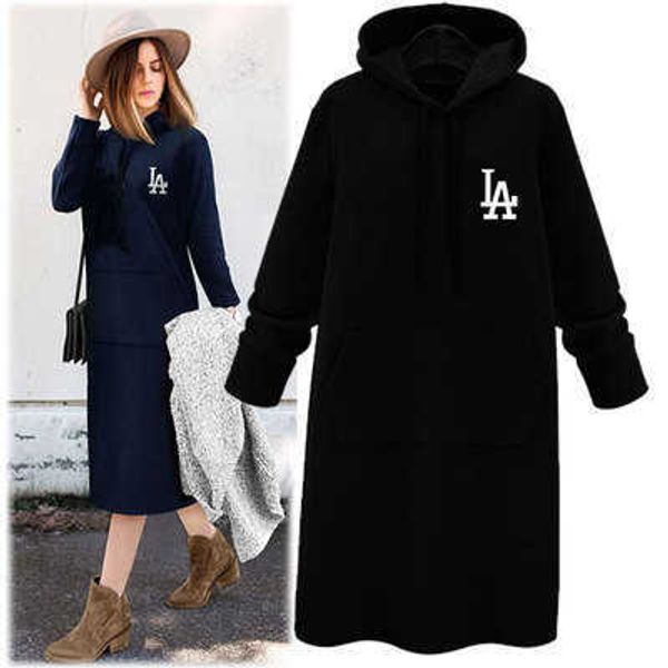 

autumn winter 2020 large clothing korean version loose thin medium and long hooded women's bottomed plush dress, White
