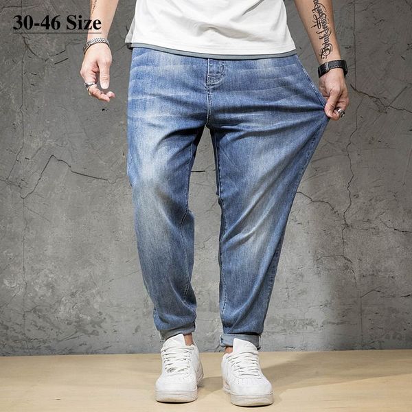 

42 men's jeans spring summer loose casual plus size trousers hip-hop streetwear fashion brand male pants oversize clothes, Blue