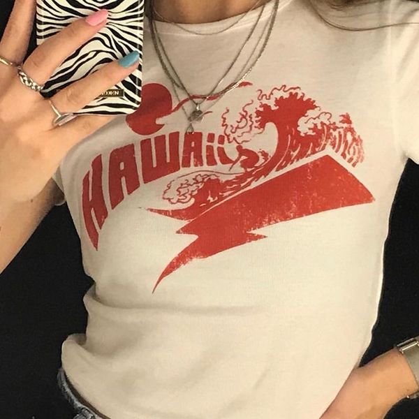 

women's t-shirt y2k crop harajuku tide female clothing vintage white print tee anime summer t shirt short sleeve