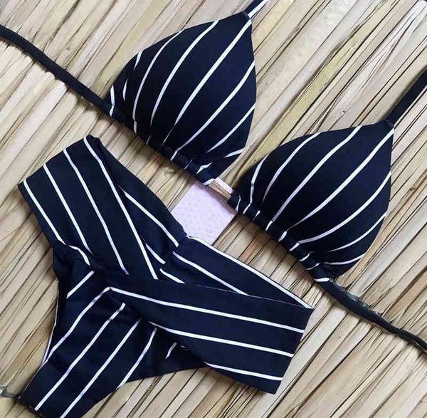 

womens new bikini 2021 striped high waist slim swimsuit, White;black