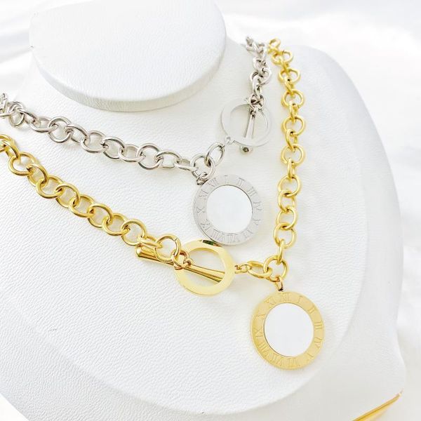

earrings & necklace titanium steel choker roman numerals collar statement hip hop big chunky gold color thick chain women jewelry, Silver