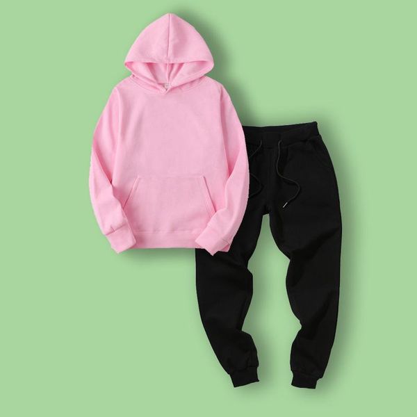 

men's tracksuits 2021 spring hooded loose sweatshirt drawstring sweatpants set autumn sports casual thick cotton sportswear, Gray