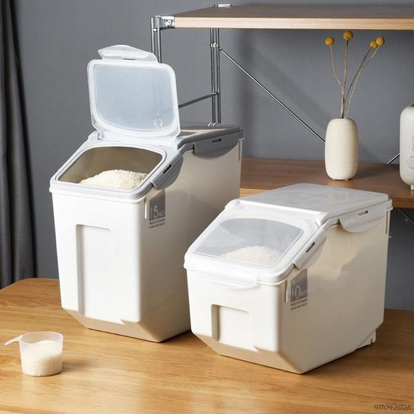 

10kg rice storage box with seal locking lid sealed grain container portable organizer for kitchen utensils tools wholesales bottles & j jars