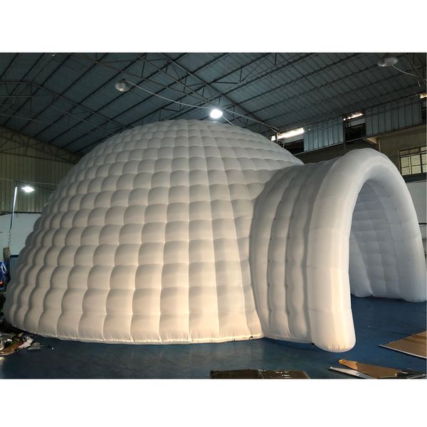 Personalisiertes 8 x 8 Meter großes weißes aufblasbares Iglu-Zelt mit LED-Beleuchtung, aufblasbares Kuppelzelt zum Verkauf