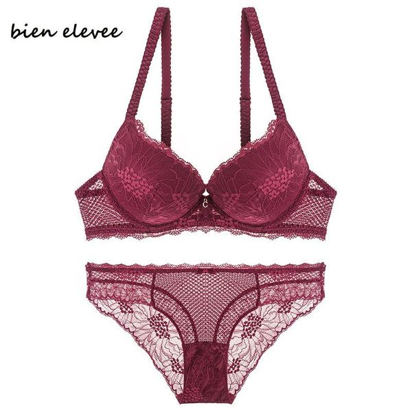 

bras sets 2021 women bra set thin bottom thick collection lace panty underwear brief small breast, Red;black