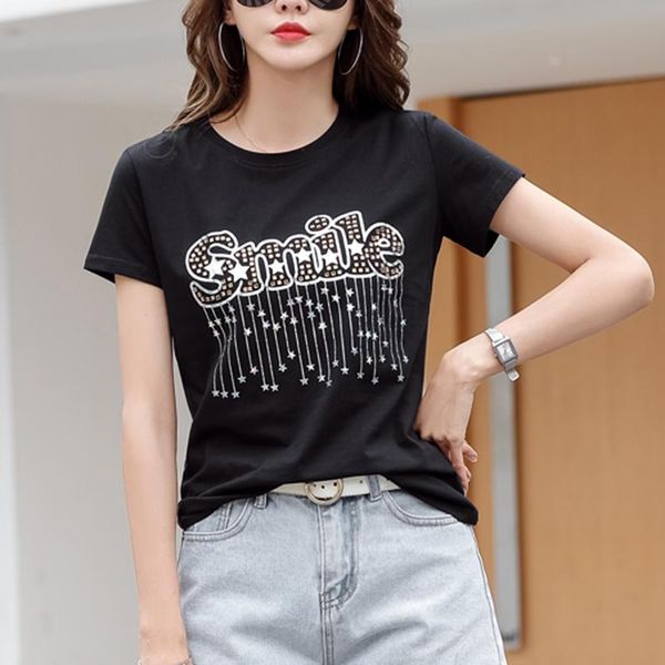 

women's t-shirt ljsxls summer black short sleeve t shirt women printing cotton o neck loose tee femme korean style womens clothing, White