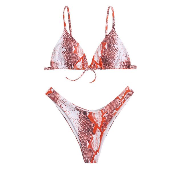 

2021 ladys vintage snake print padded bikini brazilian thong bikinis set mini micro swimsuit women biquini beach outfitby