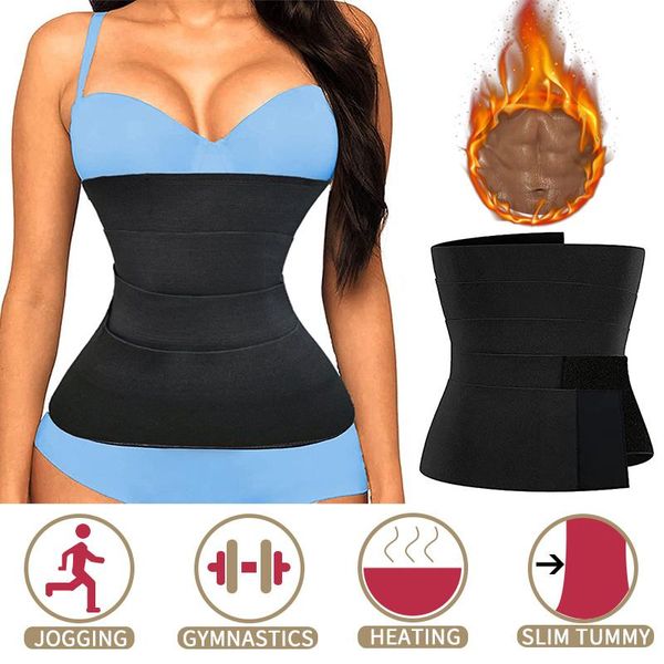 

waist support snatch me up bandage wrap women sweat sauna trainer body shaper neoprene shapewear sheath trimmer tummy adjustable strap, Black;gray