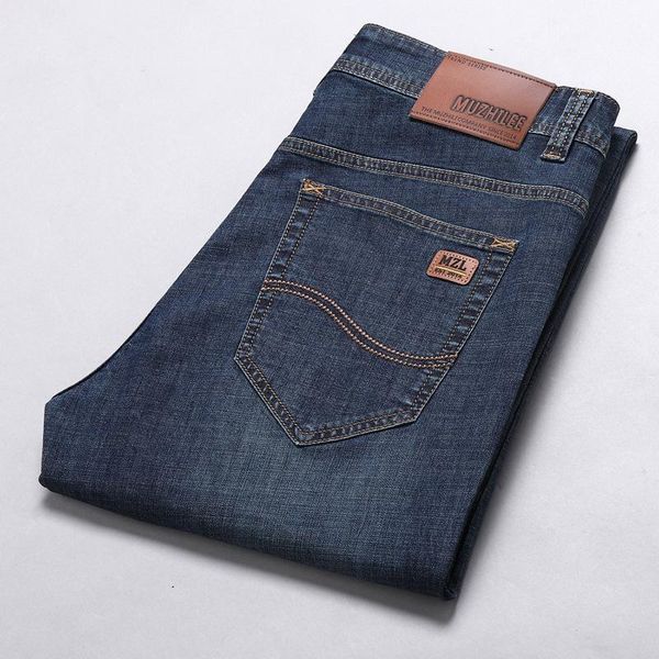 

luren fashion brand summer men's jeans straight stretch slim fit clothes business casual all-match breathable thin, Blue