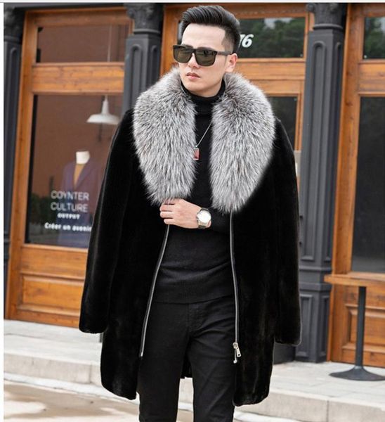 

men's fur & faux men long section collar overcoat large size fashion male personality thick jacket leather grass fake coat j3213, Black