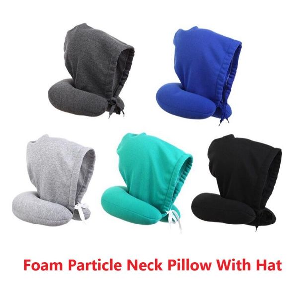 

pillow u-shaped neck with hat solid nap cotton particle pilow hooded u-pillow travel cervical tourist headrest