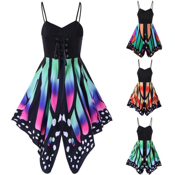 

2021 new fashion butterfly print suspender skirt, Black