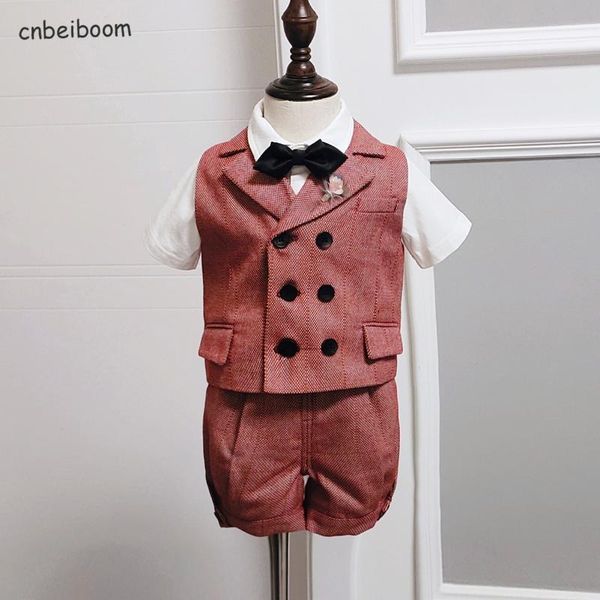 

clothing sets boy set baby summer clothes kids girl boys formal suit red vest tuxedo tie bow child wedding birthday party fashion, White