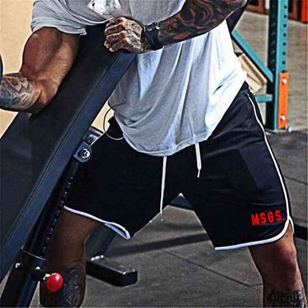 Muscleguys New Summer Mens Shorts Gyms Marca Roupas Fitness Bodybuilding Calças Calças Comprimento 210421