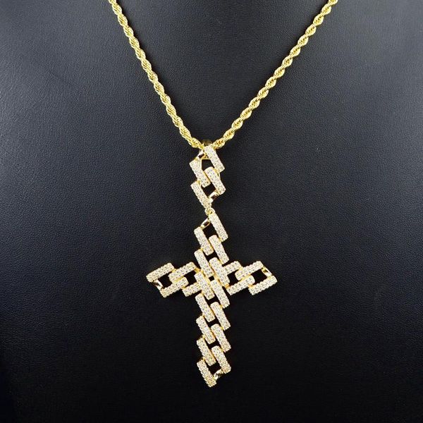

pendant necklaces zircon cross-inlaid high-end hip-hop rock necklace, Silver