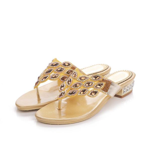 

slippers women flip-flops rhinestone hollow thick low heel 2.5cm casual, Black