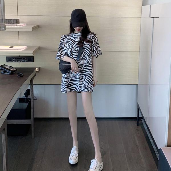 

women's t-shirt ins fashion trendy loose short-sleeved ladies summer zebra pattern printing casual clothing, White