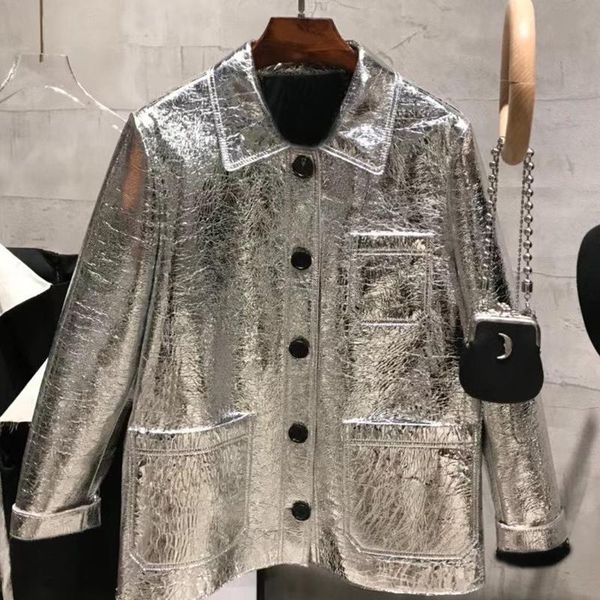 

women's leather & faux ladies real sheep jacket 2021 autumn coming lambskin outwear, Black