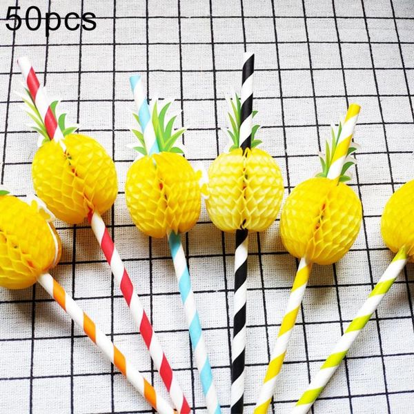 

drinking straws 50pcs/set disposable pineapple paper bar birthday party supplies decoration