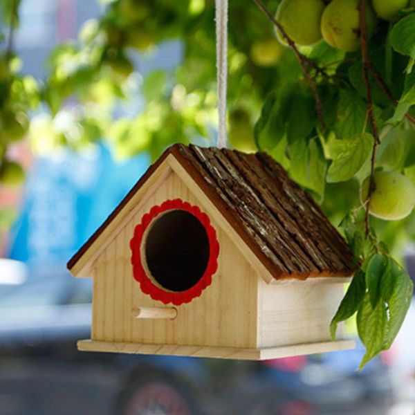 

wooden bird house birdhouse hanging nest nesting box with rope home garden cages