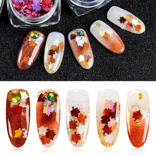 

nail art decorations 1box holographic sequins glitter powder flakes laser fall leaves supplies diy decoration, Silver;gold