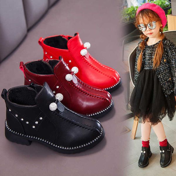 

new winter child crystal shoes pu leather waterproof martin boots kids snow brand girl rubber fashion sneakers designer classic luxury, Black