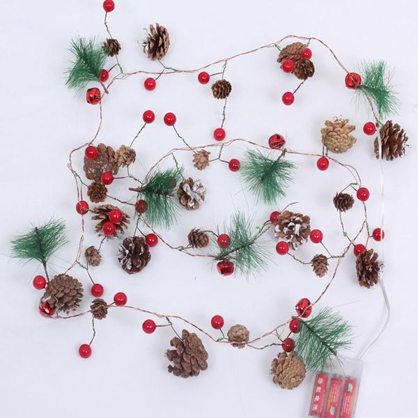 

party decoration 220cm red berry christmas garland lights led copper fairy pinecone string for xmas holiday tree home