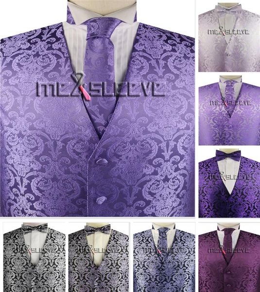 

men's vests mens suit vest waistcoat gilet homme formal wedding groom sleeveless hanky necktie bowtie set, Black;white