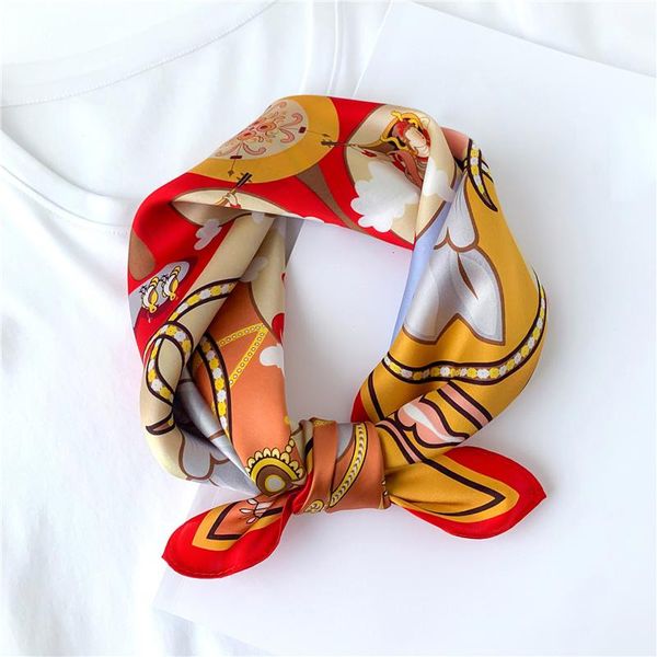 

scarves 2021 silk scarf print smooth hair women bandana fashion lady foulard natural neck tie design neckerchief, Blue;gray