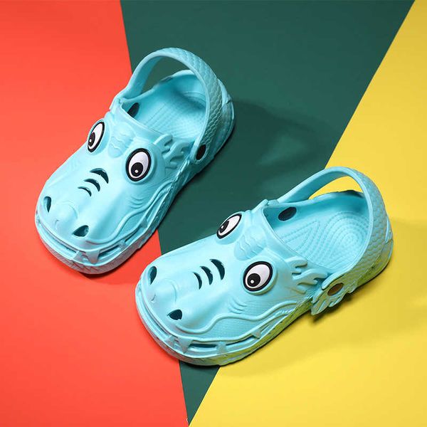 

summer children cartoon dragon slippers boys and girls beach hole shoes children non-slip bathroom barefoot sandals and slippers 210713, Black;red