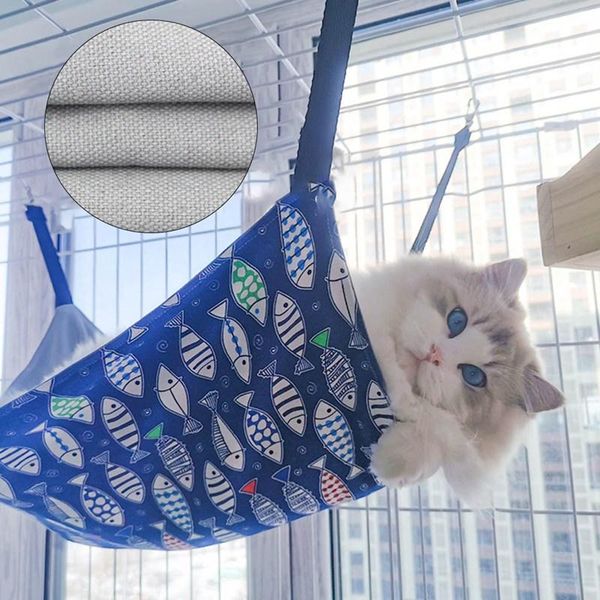 

cat hammock pet dog cage double-sided canvas breathable hanging bed kitten swing fish printing house nest beds & furniture
