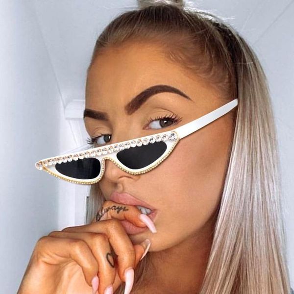 

sunglasses cool cat's eye rhinestone women's fashion vintage black crystal glasses diamond party small retro sun eyewear, White;black