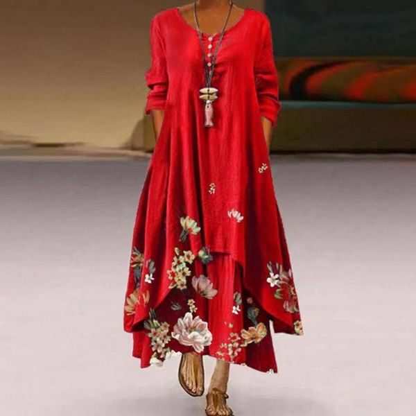 

casual dresses ankle-length fashion irregular high waist o neck hem dress comfortable long sleeve for dating, Black;gray