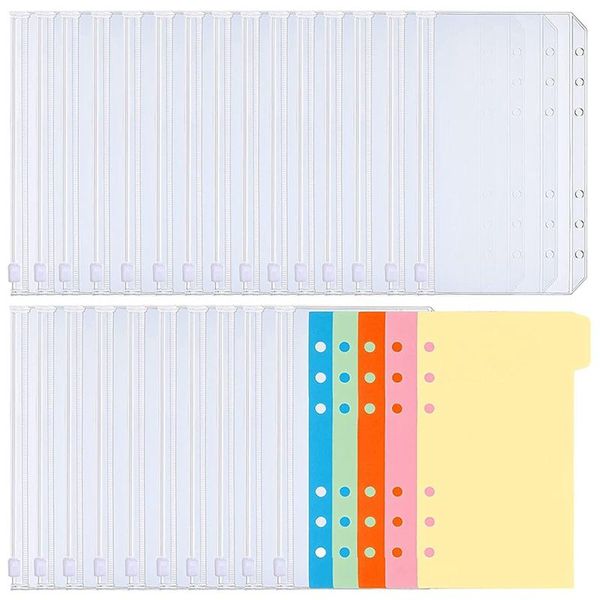 

gift wrap 25 pieces binder pockets, waterproof pvc pouch document filing bags, pockets for 6 ring notebooks