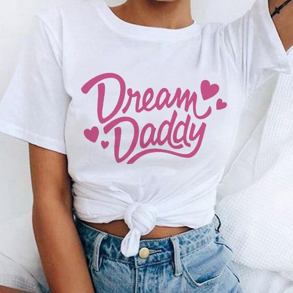 

women's t-shirt 2021 simple t shirt i love daddy letters printed female round neck short sleeve ladies, White