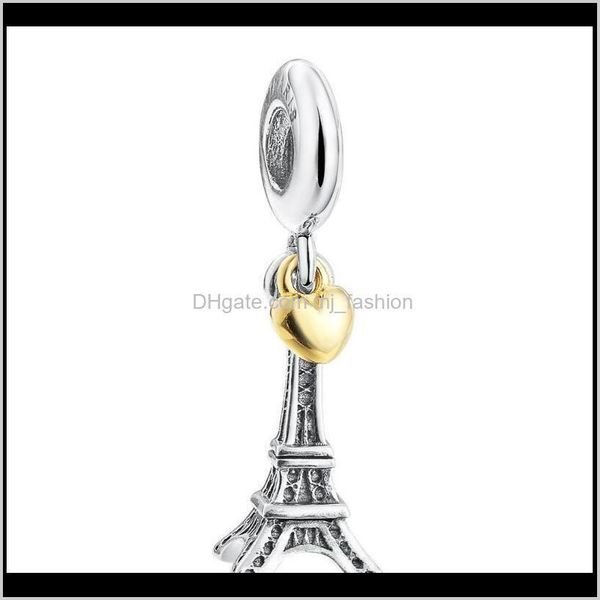 

loose beads jewelryfine jewelry rterling sier eiffel tower dangle charms pendant with 14k gold plated heart for women fits european bracelet, Black