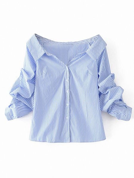 

off-the-shoulder striped buttoned shirt h6vn#, White