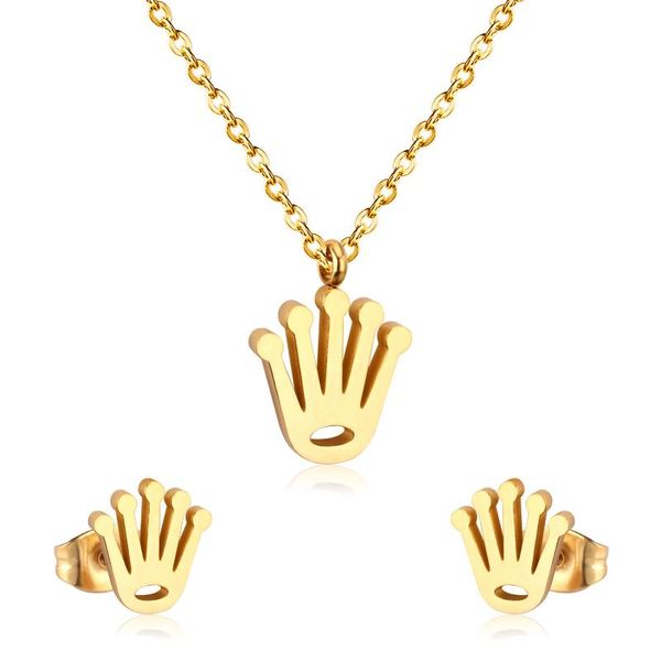 

earrings & necklace crown fashion palm-up ladies stainless steel set combination (including necklace), Silver