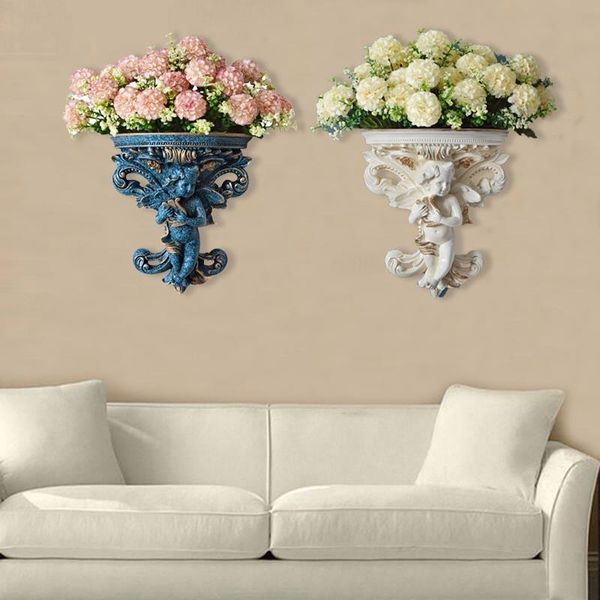 

vases european-style creative angel wall flower pot living room hanging vase resin art corridor dried decoration home