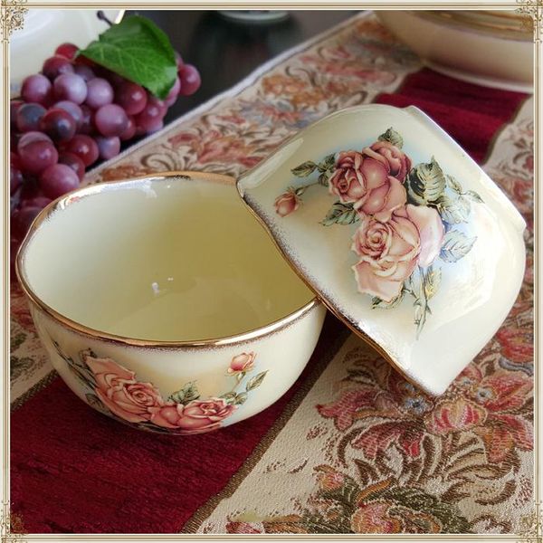 

bowls 6-8 inch european style luxury queen rose gold border ceramic rice noodle soup bowl big