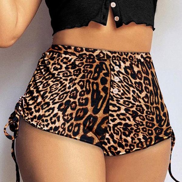 

women's shorts drawstring home sports high waist streetwear women floral leopard printed button, White;black