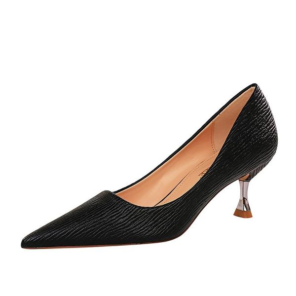 

spring fashion women yellow nude high heels pumps pointed toe kitten low designer office lady scarpins prom shoes dress, Black