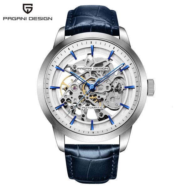 

men design new 2021 pagani luxury automatic mechanical watches stainless steel waterproof sports leather relogio masculino, Slivery;brown