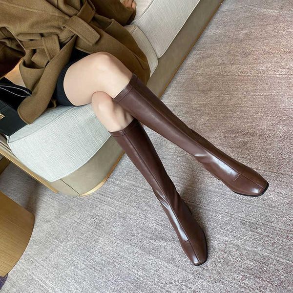 

boots skinny knee length women's 2021 small high heeled thick knight, Black