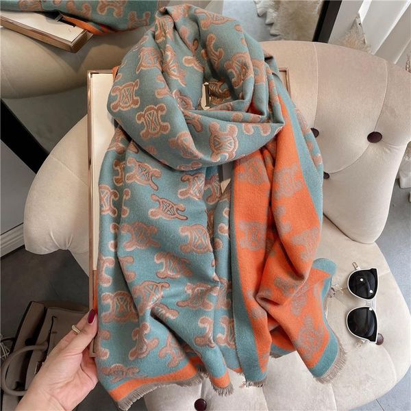 

scarves 2021 women scarf winter cashmere shawls lady pashmina soft wraps design print thick blanket warm hijab bufanda echarpe, Blue;gray