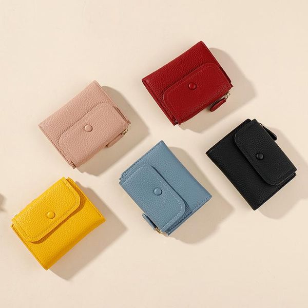 

wallets mini small pu leather women wallet girl zipper purse coin storage bag creative multi-function fashion card package short, Red;black
