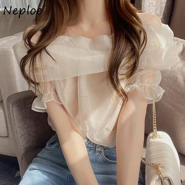 

women's blouses & shirts neploe slash neck korean fashion gentle female puff short sleeve summer women off shoulder solid blusas mujer, White